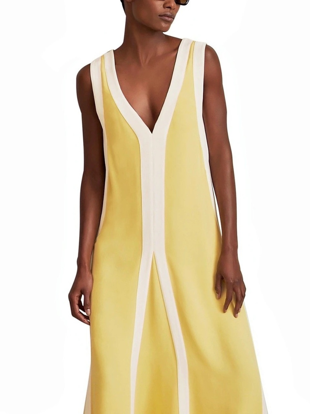REISS Rae Color Blocked Column Dress Color Block Maxi Dress in Yellow & White